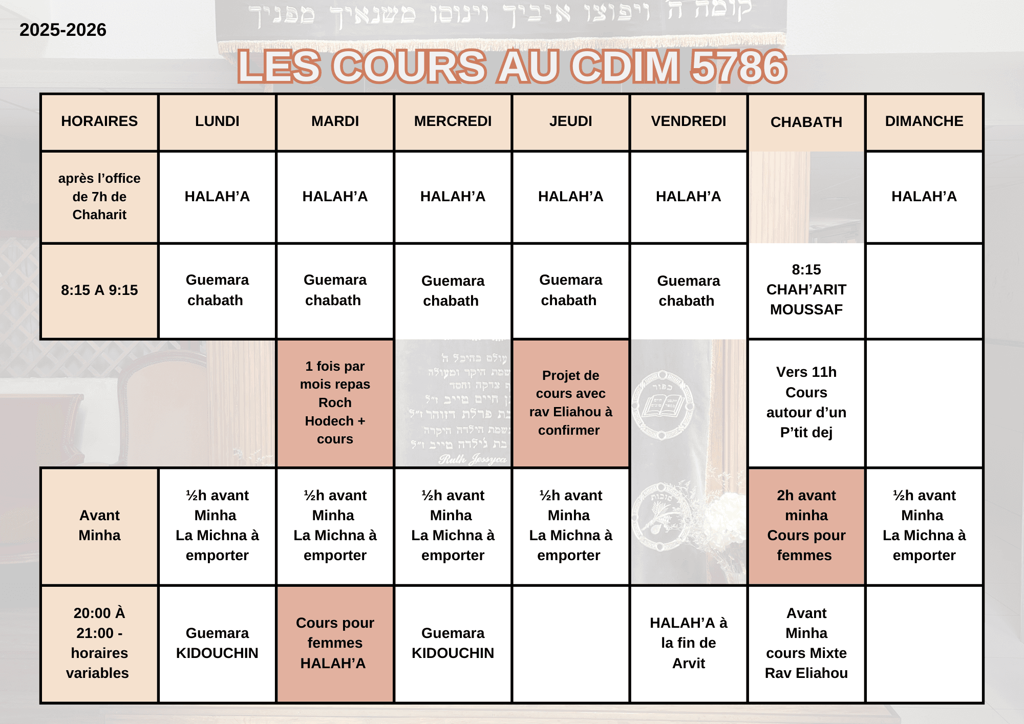 Les cours en semaine